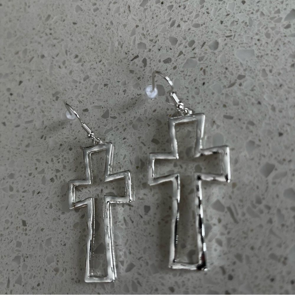 Hollow Out Cross Drop Zinc Alloy Earrings - Picture 5 of 9